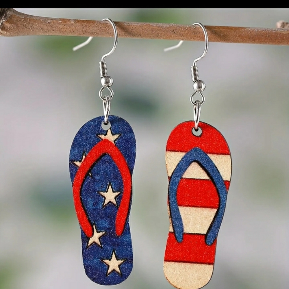 Americana flip flop earrings red white blue flag july 4th patriotic